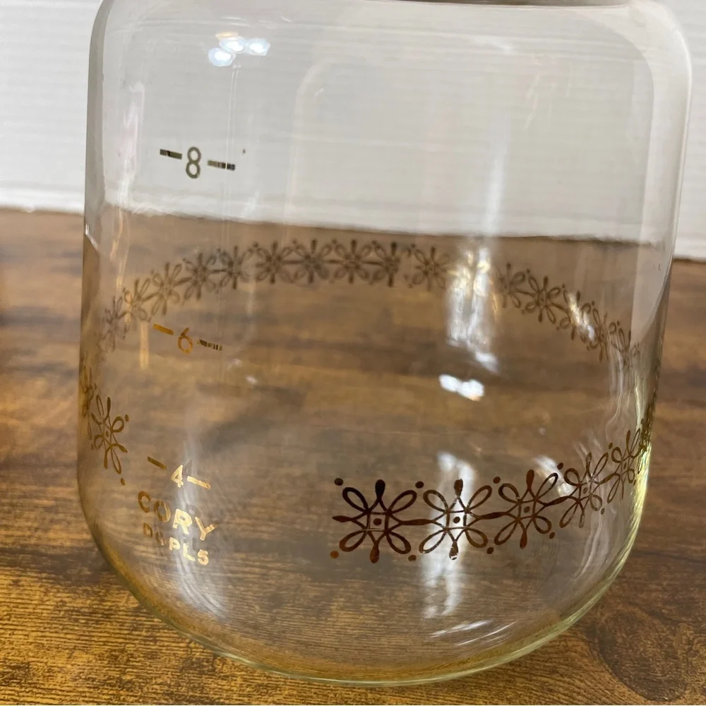 VTG Cory Glass 8c Coffee Pot Carafe Pitcher‎ Wood Grain Gold DGPL5 Retro 70s 80s
